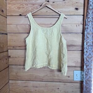 Linen Tank Top Women XL Yellow Pastel Cropped Scoop Neck Handmade Moss Grey